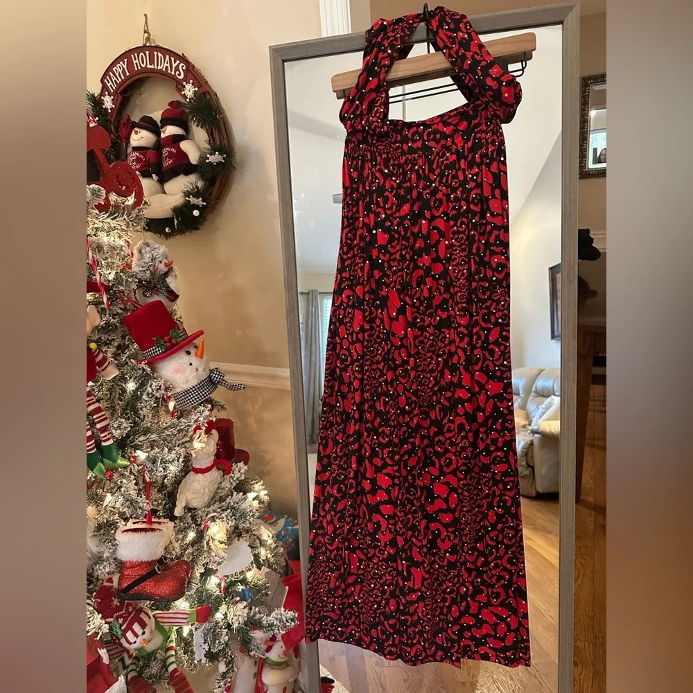 Monaco Ankle Length Sequin Side Slit Dress Small